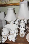 Collection of seventeen pieces of Aynsley Cottage Garden including table lamps, vases, wall pocket,