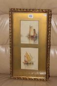 F J Aldridge, Dutch and Venetian boats, watercolour studies, signed lower right, framed as one,