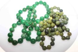 Two green hardstone bead necklaces