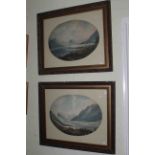 Pair 19th Century oval watercolours, angling scenes,