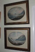 Pair 19th Century oval watercolours, angling scenes,