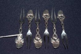Set of six Tiffany sterling silver strawberry forks,