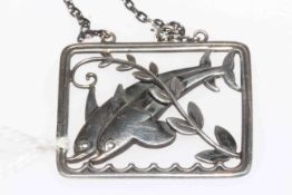 Georg Jensen silver dolphin pendant and chain