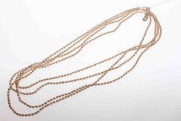 9 carat gold bead muff chain, 160cm length,