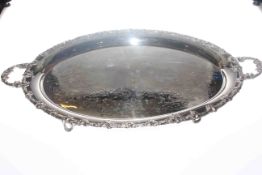Good quality silver plated oval two handled tray with vine and leaf designed border