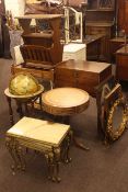 Oak dinner wagon, magazine stand, three drawer cutlery cabinet, globe and stand,