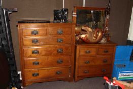 Late Victorian walnut dressing table and similar five height chest