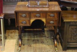Charles Barr Georgian style mahogany and satinwood inlaid five drawer drop leaf side table