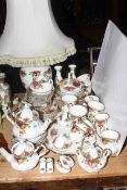 Large collection of Royal Albert Old Country Roses including tea set with teapots, table lamp,