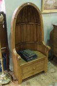 Pine barrel back chair, the seat with base drawer,