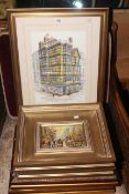 Collection of four framed oils of Paris by Pierre Sabastion together with a watercolour 'The Dutch