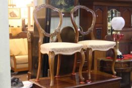 Pair Victorian balloon back parlour chairs on cabriole legs