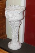 White glazed jardiniere and stand