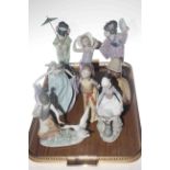 Collection of eight Lladro female figures including Oriental, girl with swan, Dutch girl,