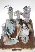 Collection of eight Lladro female figures including Oriental, girl with swan, Dutch girl,