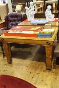 Good Arts & Crafts oak extending dining table and two leaves, stamped A Isherwood and dated 1904,