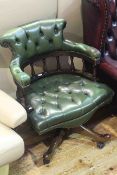 Green buttoned leather captains swivel desk chair
