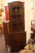 Burr walnut glazed panel door top double corner cabinet