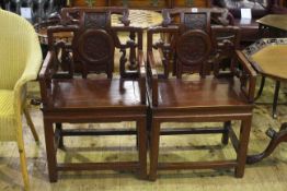 Pair Chinese red stained elm armchairs