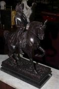 Large bronze group of Napoleon on horseback raised on marble stand