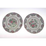 Pair Royal Worcester plates with famille rose chinoiserie decoration