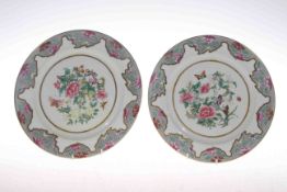 Pair Royal Worcester plates with famille rose chinoiserie decoration