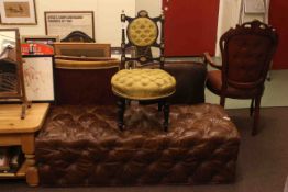 WITHDRAWN - Victorian ebonised and gilt boudoir chair, large buttoned stool,