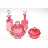 Four pieces of Victorian cranberry glass