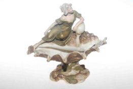 Royal Dux group modelled with a maiden water carrier on conch shell, pink triangle mark,