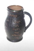 Silver mounted Doulton Slaters patent brown leather styled stoneware flagon