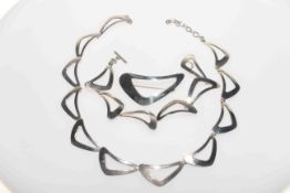 Danish silver necklace, bracelet and brooch suite, stamped N.E.