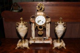 Late 19th Century French gilt brass and marble clock garniture