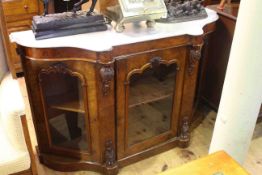 Victorian burr walnut and marble topped chiffonier with shaped top above three glazed doors,