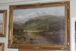 Charles Leader, River and Landscape, oil on canvas, signed lower right, 60cm x 90cm,