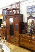 Victorian walnut five piece bedroom suite comprising mirror door wardrobe, dressing table,
