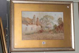 Fritz Althaus, Farmyard Scene, watercolour, signed and dated 95 lower left, labels verso, 29cm x 44.