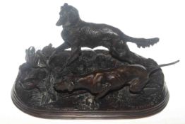 Bronze group of two gun dogs and pheasant