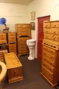 Collection of ten pieces of pine bedroom furniture comprising four various chests,