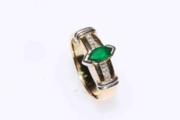 Emerald and diamond two colour ring