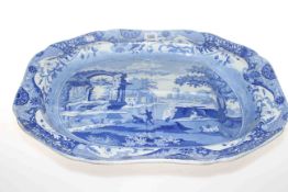Large Victorian Spode blue and white printed turkey plate,