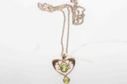 Art Nouveau 9 carat gold and peridot pendant necklace