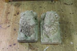 Pair weathered reclining garden lions,
