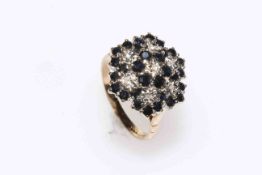 9 carat gold and round sapphire and diamond cluster ring