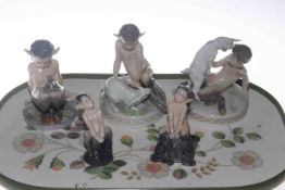 Five Royal Copenhagen faun figures