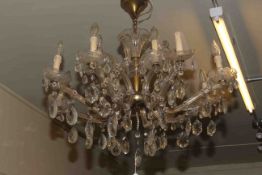 Twelve branch glass lustre drop chandelier