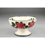 Wemyss Ware pottery footed bowl, decorated with pink cabbage roses 25cm diameter, 14cm high