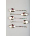 Five Liberty silver and enamel teaspoons in fitted case (one spoon missing) Assay marked