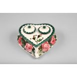 Wemyss Ware ink stand, heart shaped with two ink reservoirs with glass liners and pottery covers,