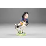 Derby Porcelain Figure, The Tailor and The Goat’ iron red Derby mark, 14cm high