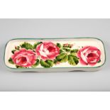 Wemyss Ware dressing table tray, hand painted cabbage roses, incised Wemyss 28.5cm long, 10.5cm